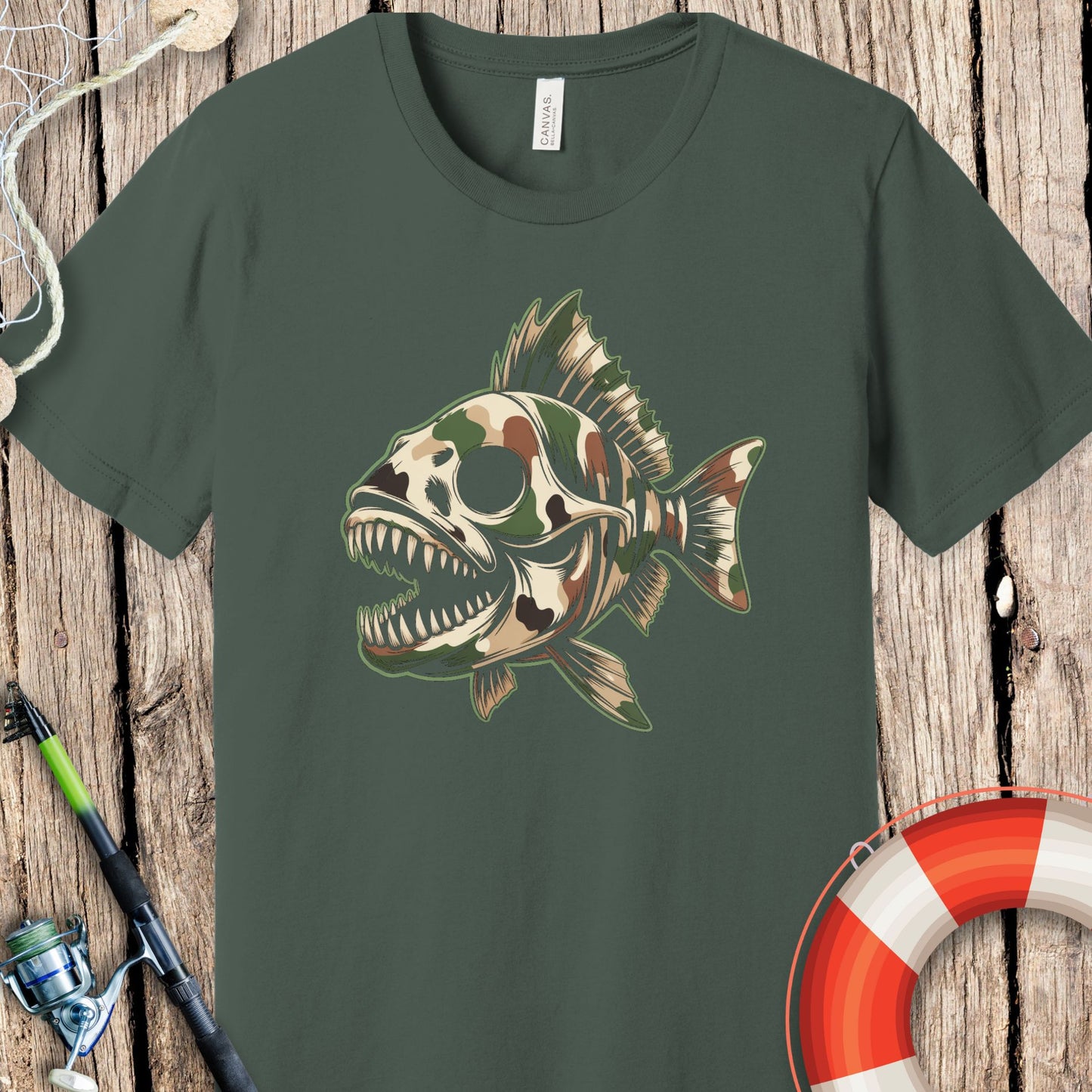 Camo Skeleton Fish T-Shirt