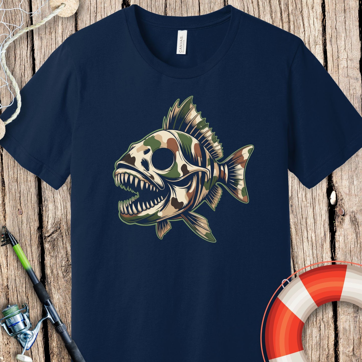 Camo Skeleton Fish T-Shirt