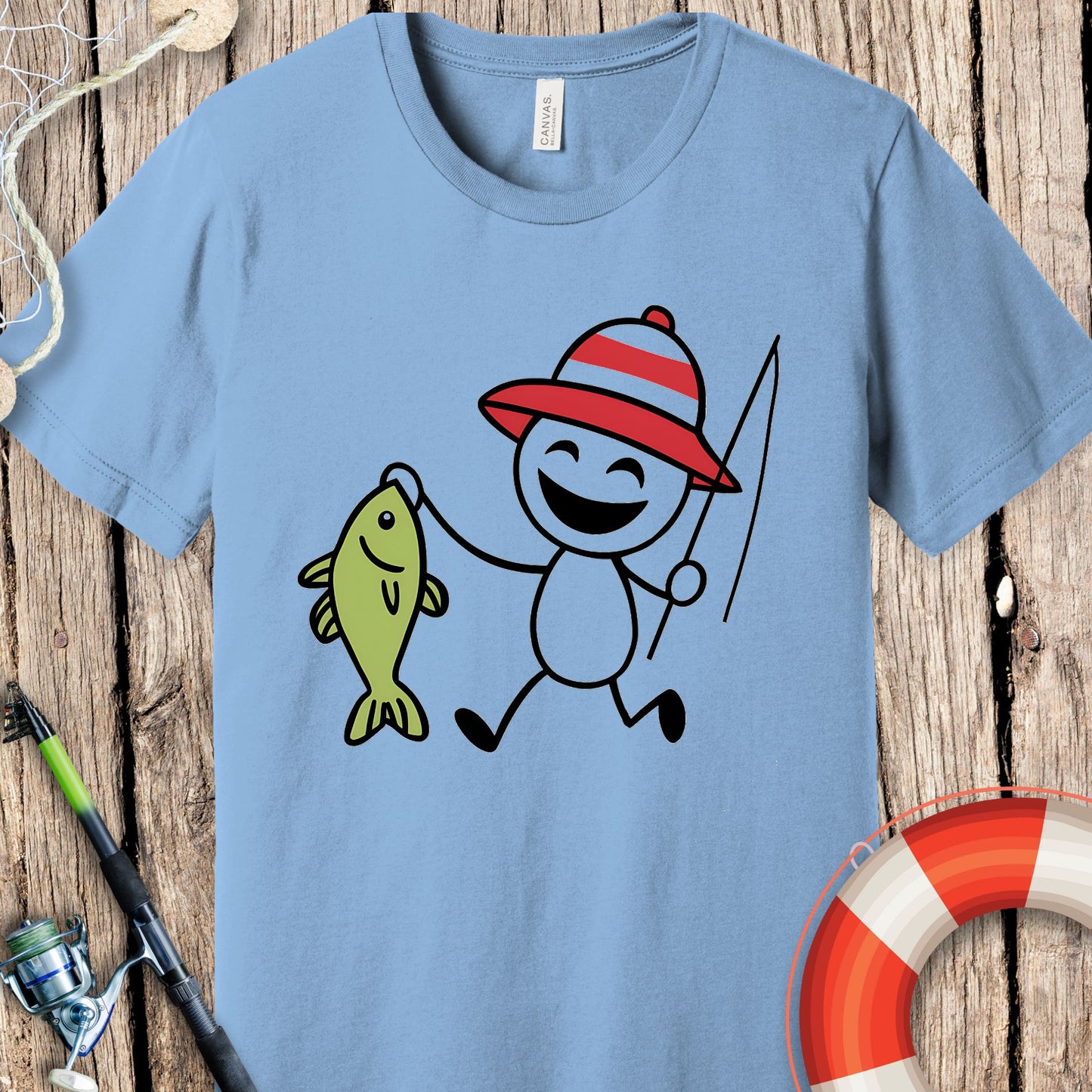 Stick Man Fishing T-Shirt