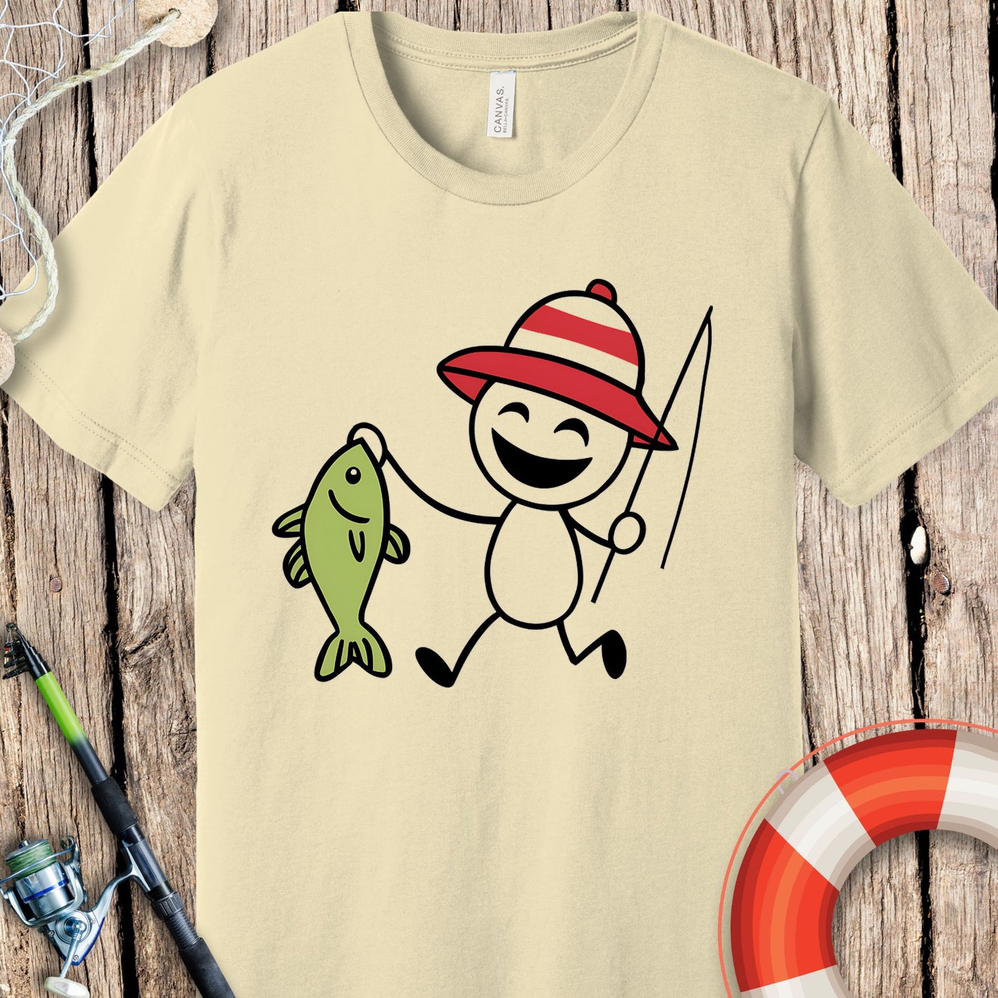 Stick Man Fishing T-Shirt