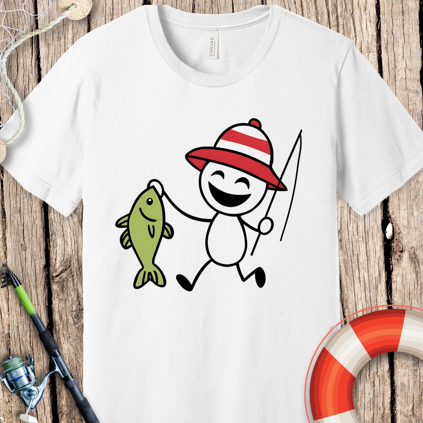 Stick Man Fishing T-Shirt